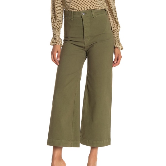 Veronica Beard Pants - Veronica Beard Cynthia Wide Leg Cropped Olive Pant